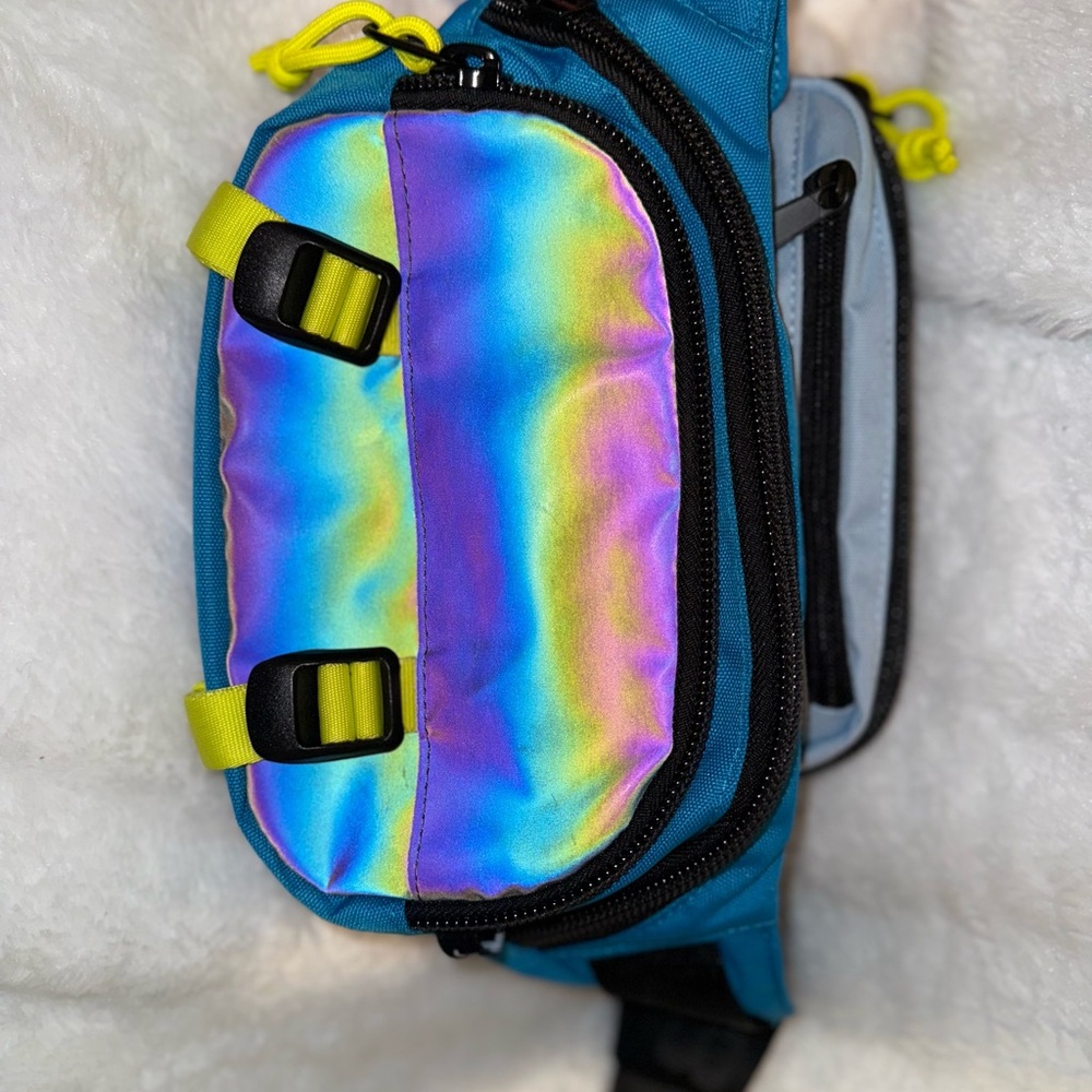 NWT Holographic double Fanny Pack with Blue Accents